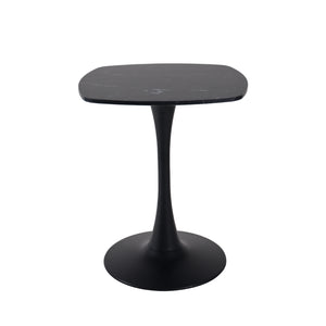 English Elm 23.62 Inch Round Marble Look Pedestal Dining Table for Modern Compact Living Spaces Black W3766P541241