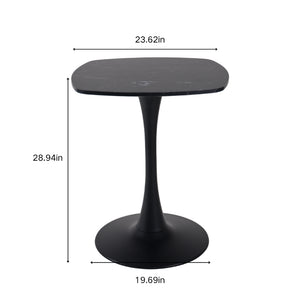 English Elm 23.62 Inch Round Marble Look Pedestal Dining Table for Modern Compact Living Spaces Black W3766P541241