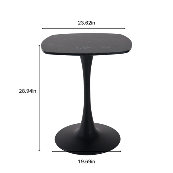 English Elm 23.62 Inch Round Marble Look Pedestal Dining Table for Modern Compact Living Spaces Black W3766P541241