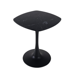 English Elm 23.62 Inch Round Marble Look Pedestal Dining Table for Modern Compact Living Spaces Black W3766P541241
