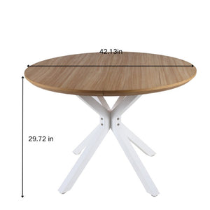 English Elm 42.1White Tulip Pedestal Round Dining Table Mid-Century MDF Top Seats Four to Six White + Light Oak W3766P556093
