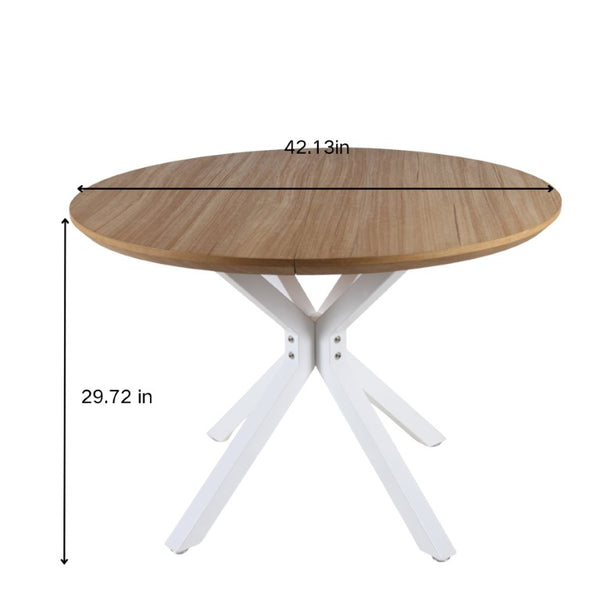 English Elm 42.1White Tulip Pedestal Round Dining Table Mid-Century MDF Top Seats Four to Six White + Light Oak W3766P556093
