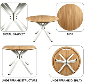 English Elm 42.1White Tulip Pedestal Round Dining Table Mid-Century MDF Top Seats Four to Six White + Light Oak W3766P556093