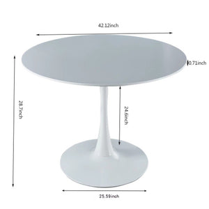 English Elm 42.1White Tulip Pedestal Round Dining Table Mid-Century MDF Top Seats Four to Six White W3766P558299