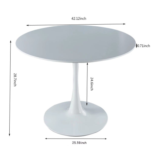 English Elm 42.1White Tulip Pedestal Round Dining Table Mid-Century MDF Top Seats Four to Six White W3766P558299