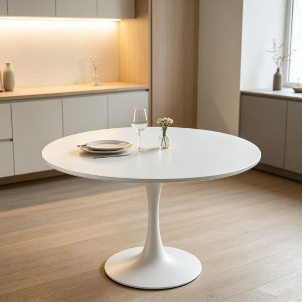 English Elm 42.1White Tulip Pedestal Round Dining Table Mid-Century MDF Top Seats Four to Six White W3766P558299