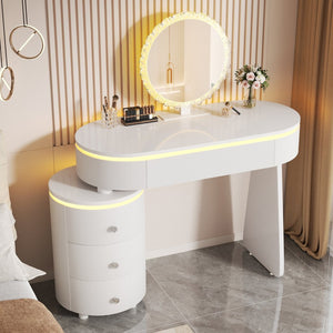 English Elm Small Bedroom Vanity Desk with Detachable Mirror Cylindrical Drawers Flexible Layout W3767S00004