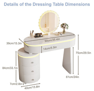 English Elm Small Bedroom Vanity Desk with Detachable Mirror Cylindrical Drawers Flexible Layout W3767S00004