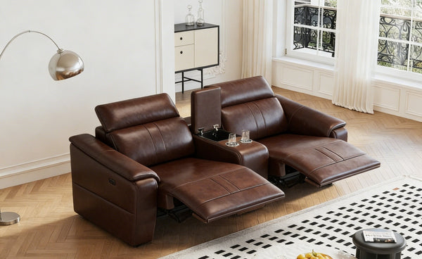 English Elm 23031 Power Reclining Sectional Faux Leather Storage Cup Holders Living Room W3795P380556