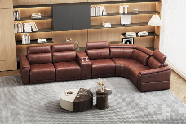 English Elm 23031 Power Reclining Sectional Faux Leather Storage Cup Holders Living Room W3795P380556