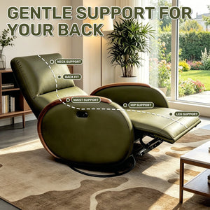 English Elm Power Recliner Swivel Chair with Oak Armrests Eco Leather Upholstery for Living Room Green W3795P504992