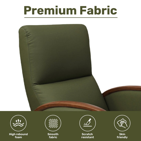English Elm Power Recliner Swivel Chair with Oak Armrests Eco Leather Upholstery for Living Room Green W3795P504992