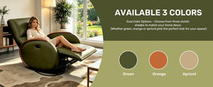 English Elm Power Recliner Swivel Chair with Oak Armrests Eco Leather Upholstery for Living Room Green W3795P504992