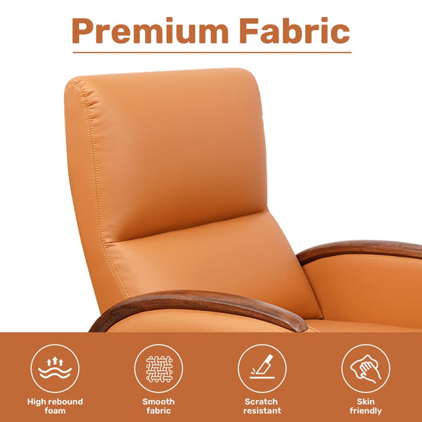 English Elm Power Recliner Swivel Chair with Oak Armrests Eco Leather Upholstery for Living Room Orange W3795P505039