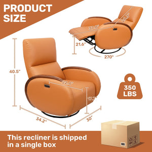 English Elm Power Recliner Swivel Chair with Oak Armrests Eco Leather Upholstery for Living Room Orange W3795P505039