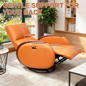 English Elm Power Recliner Swivel Chair with Oak Armrests Eco Leather Upholstery for Living Room Orange W3795P505039