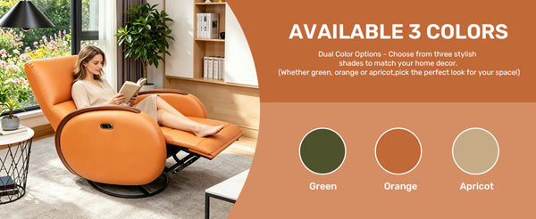 English Elm Power Recliner Swivel Chair with Oak Armrests Eco Leather Upholstery for Living Room Orange W3795P505039