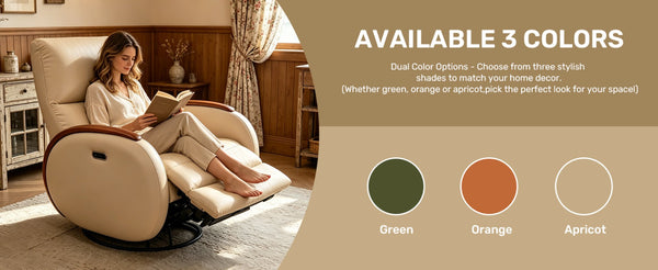 English Elm Power Recliner Swivel Chair with Oak Armrests Eco Leather Upholstery for Living Room Apricot W3795P505052