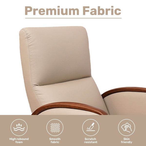 English Elm Power Recliner Swivel Chair with Oak Armrests Eco Leather Upholstery for Living Room Apricot W3795P505052