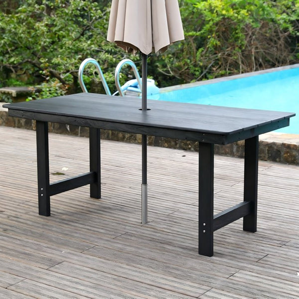 English Elm Hdpe Outdoor Dining Table Wood Grain Finish Seats Six with Umbrella Hole Patio W3805P388911