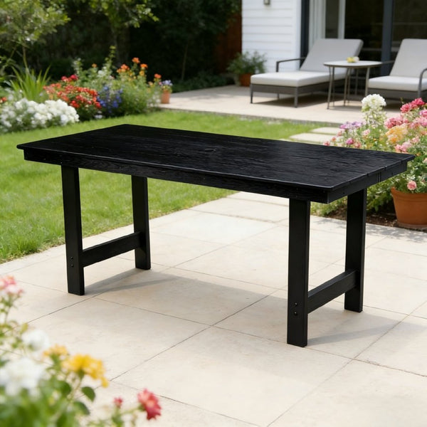 English Elm Hdpe Outdoor Dining Table Wood Grain Finish Seats Six with Umbrella Hole Patio W3805P388911