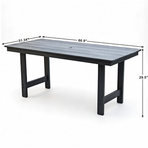 English Elm Hdpe Outdoor Dining Table Wood Grain Finish Seats Six with Umbrella Hole Patio W3805P388911