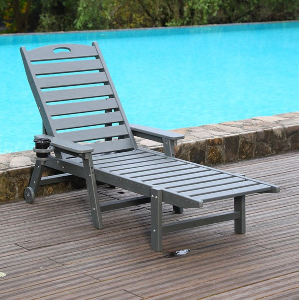 English Elm Hdpe Outdoor Chaise Lounge with Wood Grain Finish 4 Position Reclining Pool Chair W3805P389595
