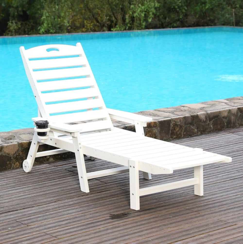 English Elm Hdpe Outdoor Chaise Lounge Wood Grain Poolside Chair with Adjustable Backrest W3805P389646