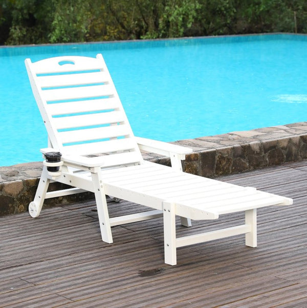 English Elm Hdpe Outdoor Chaise Lounge Wood Grain Poolside Chair with Adjustable Backrest W3805P389646