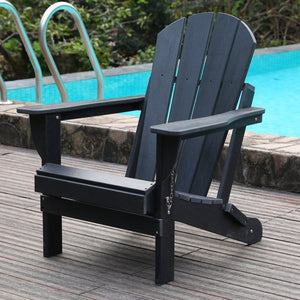 English Elm Adirondack Folding Hdpe Chair with Cup Holders for Patio Garden Campsite Fire Pit Black W3805P435916