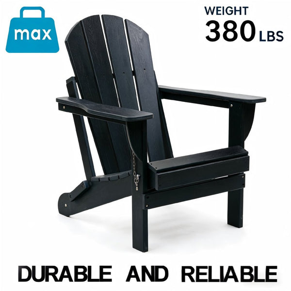 English Elm Adirondack Folding Hdpe Chair with Cup Holders for Patio Garden Campsite Fire Pit Black W3805P435916