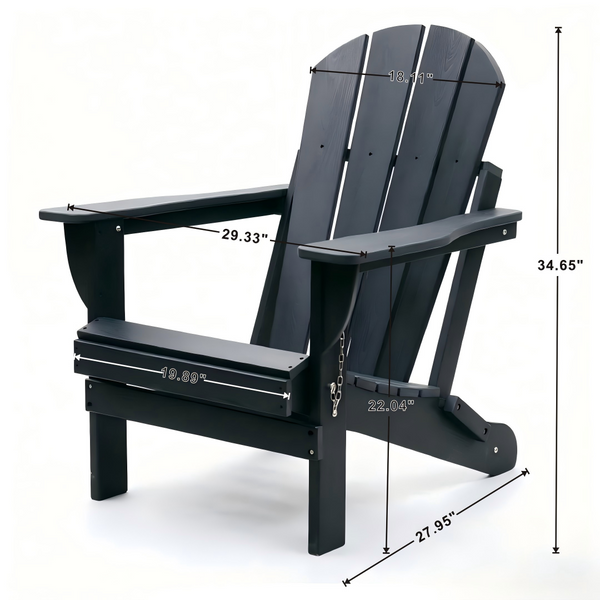 English Elm Adirondack Folding Hdpe Chair with Cup Holders for Patio Garden Campsite Fire Pit Black W3805P435916