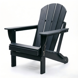 English Elm Adirondack Folding Hdpe Chair with Cup Holders for Patio Garden Campsite Fire Pit Black W3805P435916