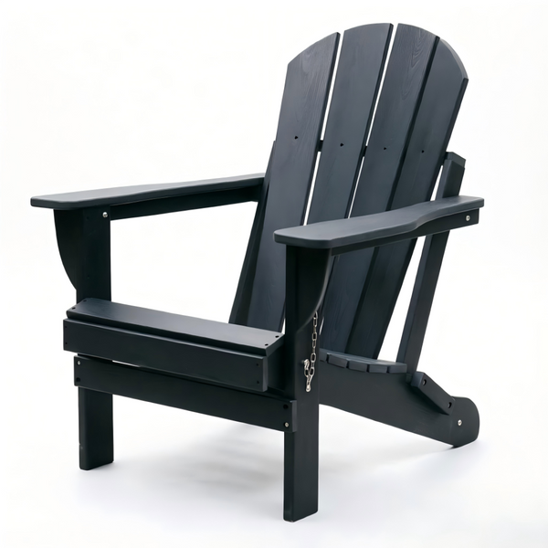 English Elm Adirondack Folding Hdpe Chair with Cup Holders for Patio Garden Campsite Fire Pit Black W3805P435916