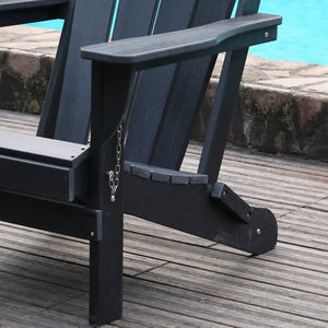 English Elm Adirondack Folding Hdpe Chair with Cup Holders for Patio Garden Campsite Fire Pit Black W3805P435916