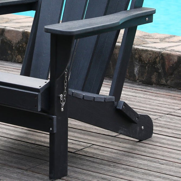 English Elm Adirondack Folding Hdpe Chair with Cup Holders for Patio Garden Campsite Fire Pit Black W3805P435916