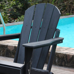 English Elm Adirondack Folding Hdpe Chair with Cup Holders for Patio Garden Campsite Fire Pit Black W3805P435916