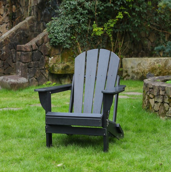 English Elm Adirondack Folding Hdpe Chair with Cup Holders for Patio Garden Campsite Fire Pit Black W3805P435916