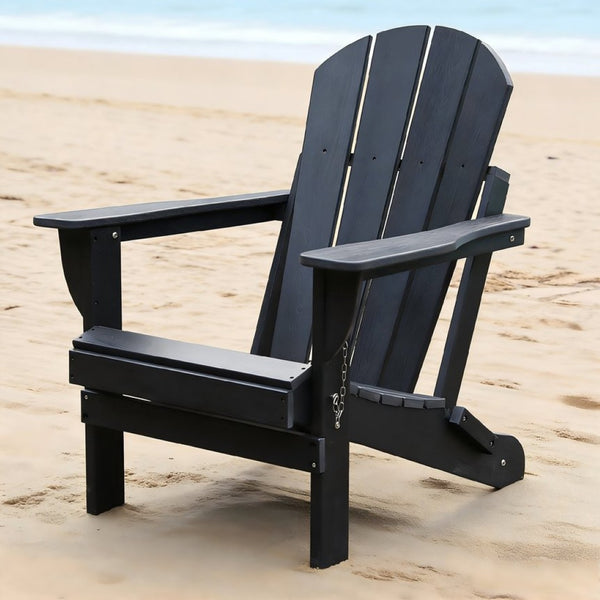 English Elm Adirondack Folding Hdpe Chair with Cup Holders for Patio Garden Campsite Fire Pit Black W3805P435916