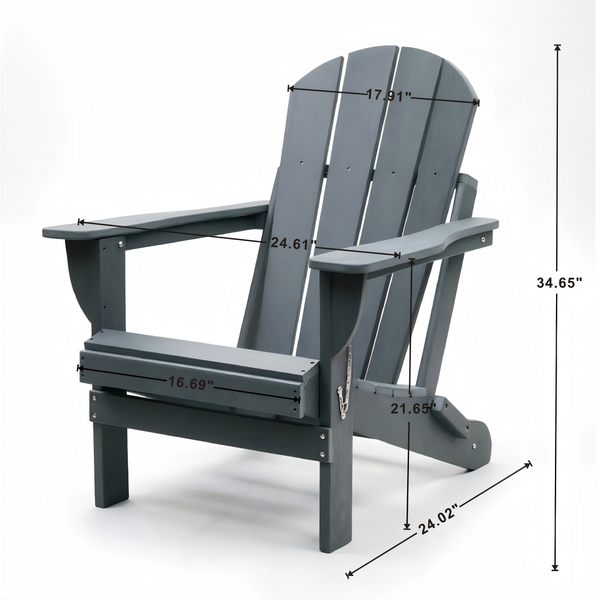 English Elm Adirondack Folding Hdpe Chair with Cup Holders for Patio Garden Campsite Fire Pit Grey W3805P435945