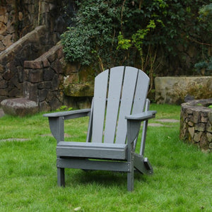 English Elm Adirondack Folding Hdpe Chair with Cup Holders for Patio Garden Campsite Fire Pit Grey W3805P435945