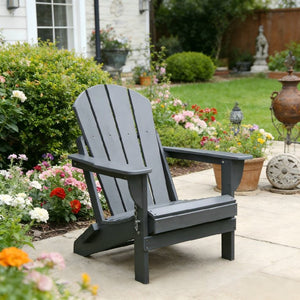 English Elm Adirondack Folding Hdpe Chair with Cup Holders for Patio Garden Campsite Fire Pit Grey W3805P435945