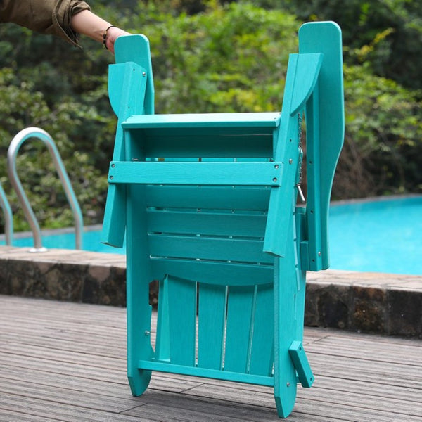 English Elm Adirondack Folding Hdpe Chair with Cup Holders for Patio Garden Campsite Fire Pit Lake Blue W3805P435948