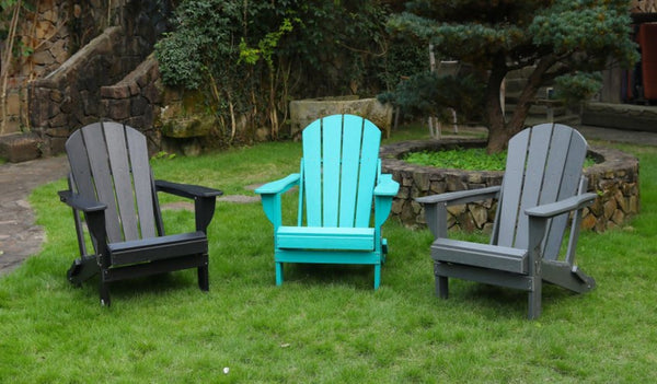 English Elm Adirondack Folding Hdpe Chair with Cup Holders for Patio Garden Campsite Fire Pit Lake Blue W3805P435948