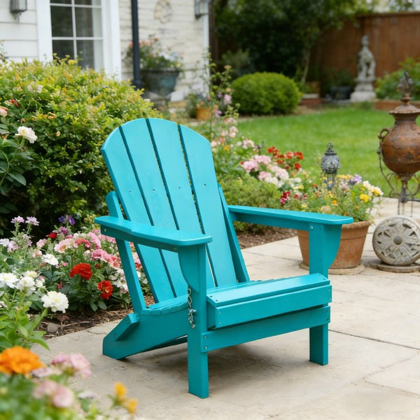 English Elm Adirondack Folding Hdpe Chair with Cup Holders for Patio Garden Campsite Fire Pit Lake Blue W3805P435948
