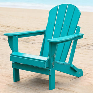 English Elm Adirondack Folding Hdpe Chair with Cup Holders for Patio Garden Campsite Fire Pit Lake Blue W3805P435948