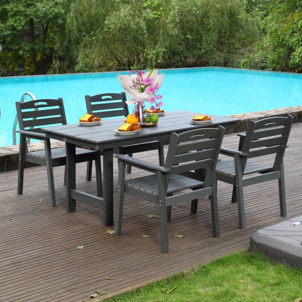 English Elm Hdpe Recycled Poly 5 Piece Outdoor Dining Set with Umbrella Hole Weatherproof Patio W3805S00001