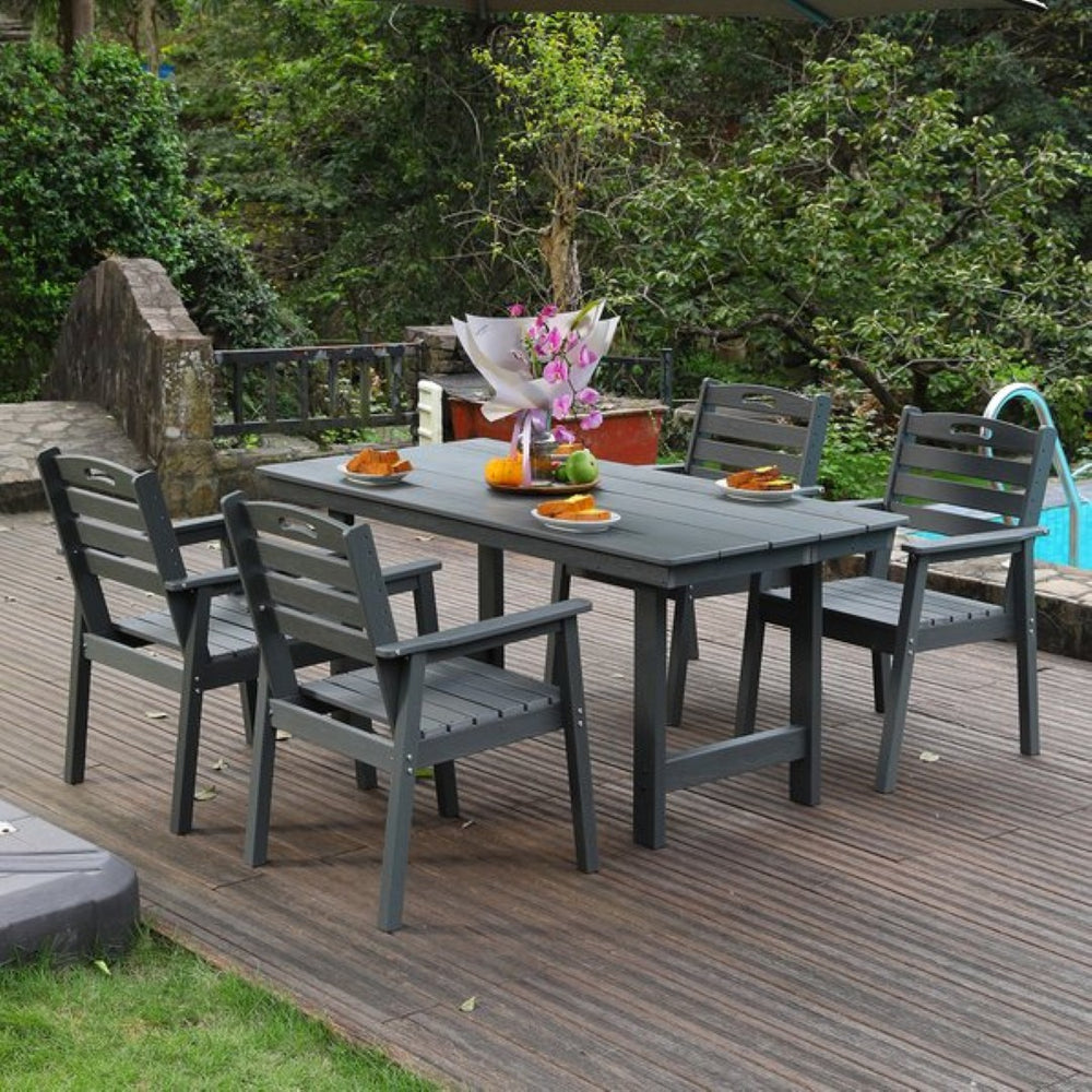English Elm Hdpe Recycled Poly 5 Piece Outdoor Dining Set with Umbrella Hole Weatherproof Patio W3805S00001