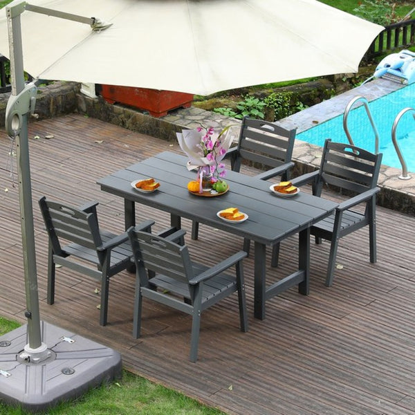 English Elm Hdpe Recycled Poly 5 Piece Outdoor Dining Set with Umbrella Hole Weatherproof Patio W3805S00001