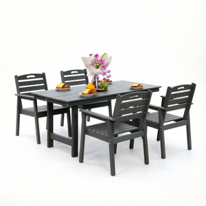 English Elm Hdpe Recycled Poly 5 Piece Outdoor Dining Set with Umbrella Hole Weatherproof Patio W3805S00001